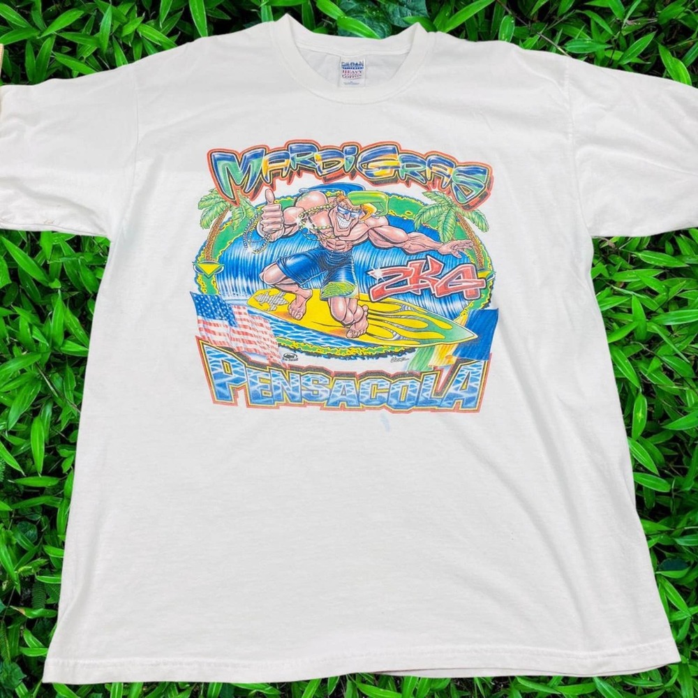 00s Pensacola Mardigras 2K4 Y2K White Big Rhino Kogel White Cotton Tee XL